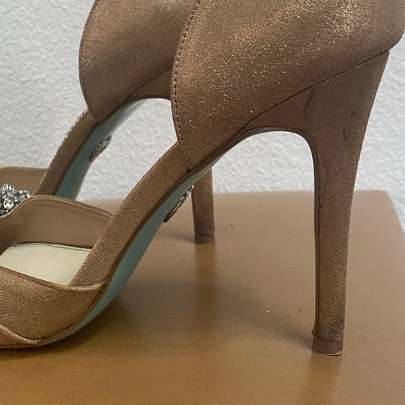 Betsey Johnson Gown Leather Rhinestone Peep-toe Heels in size 10-Lightly worn - Picture 8 of 9